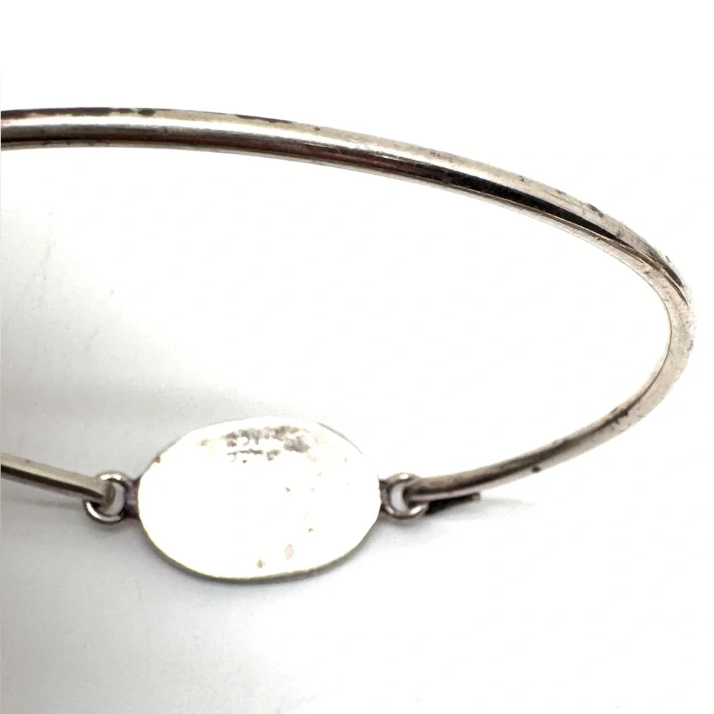 Vintage Alpaca Silver Bangle Bracelet with Mother-of-Pearl Abalone Shell Inlay